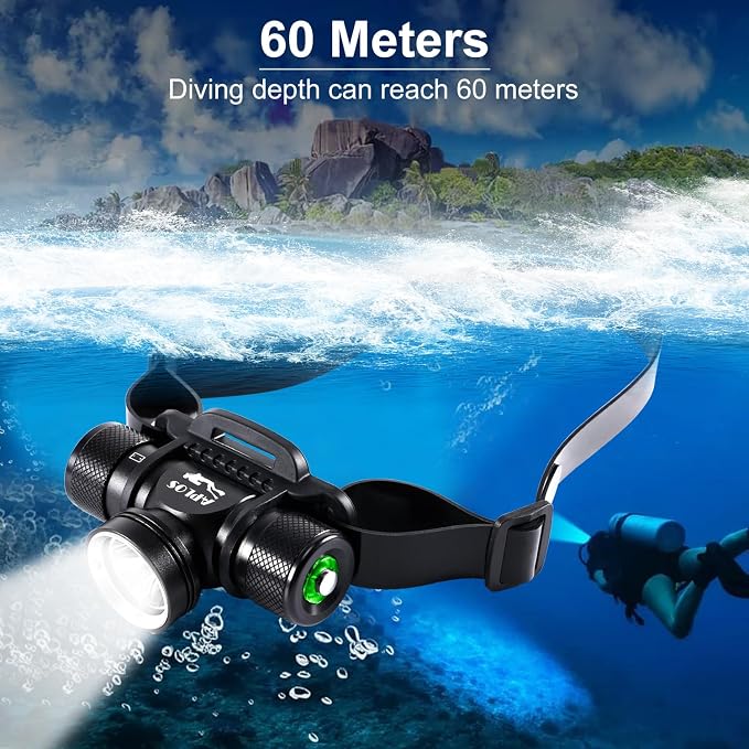 APLOS HP900 Diving Headlamp Rechargeable - 3000 Lumen Super Bright Scuba Dive Flashlight, Swimming Headlight IP68 Waterproof Professional Underwater Headlight 5 Modes for Snorkeling Caving