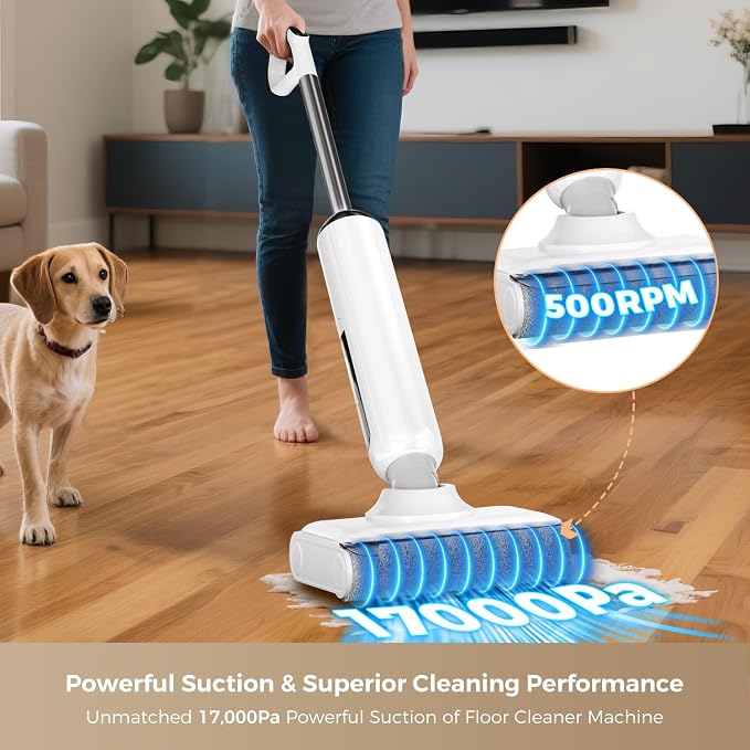 Wet Dry Vacuum Cleaner, Cordless Vacuum Mop Combo for Hard Floors, 23000Pa Powerful Suction, 180° Lay-Flat, Self-Cleaning Floor Washer with 45 Min Runtime, Anti-Tangle Brush, Dual Tank