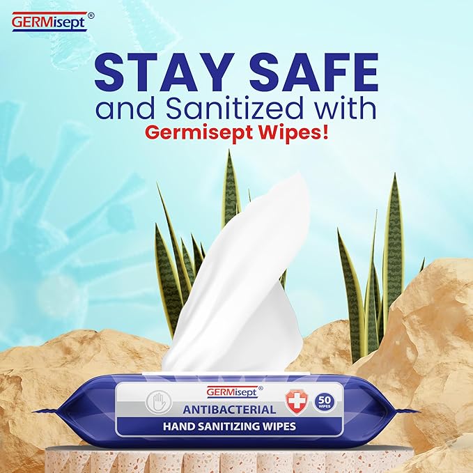 Germisept Antibacterial Hand Sanitizing Wipes Bulk Buy ((50 Count x 3 Pack = 150 Wipes))
