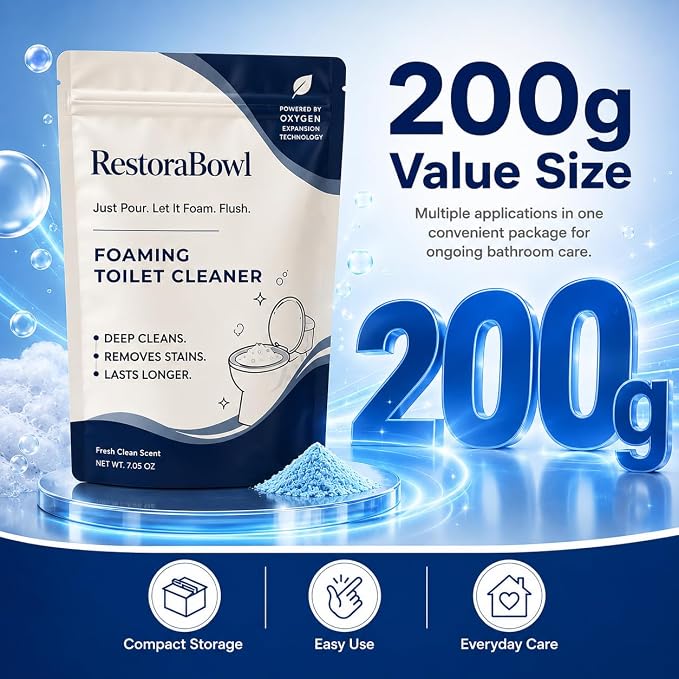 Restorabowl Toilet Cleaner, Professional Foaming Toilet Bowl Cleaner, Just Pour. Let It Foam. Flush. Deep-Cleans Below the Surface, Safe for Porcelain& Septic Systems (2pcs)
