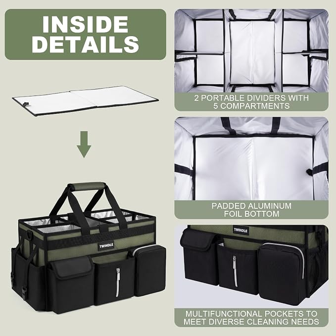 Extra-Large Cleaning Caddy, Large Cleaning Supply Caddy For Cleaners,Housekeepers | Detachable Divider & Support Board,Adjustable Shoulder Strap & Waist Belt