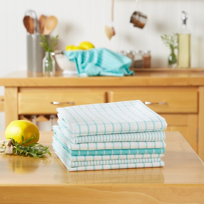 DII Everyday Basic Collection Woven Dishtowel Set, 20x28, Aqua, 8 Piece