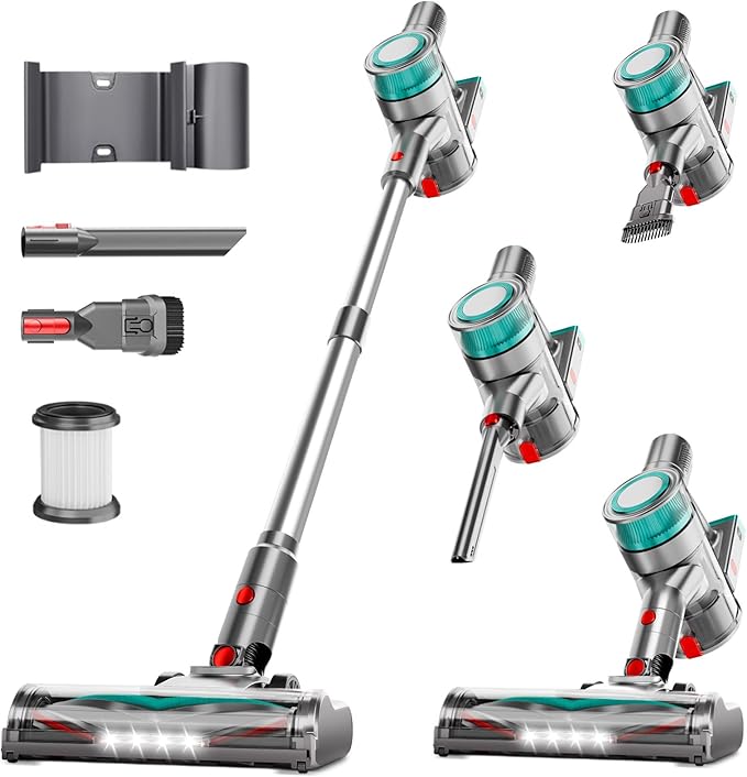 Cordless Vacuum Cleaner, 35Kpa Vacuum Cleaner for Home, 45Mins Stick Vacuum with LED Display, Anti-Tangle & Wall Mount Charging, 6 in 1 Lightweight Vacuum for Hard Floors, Carpet, Pet Hair