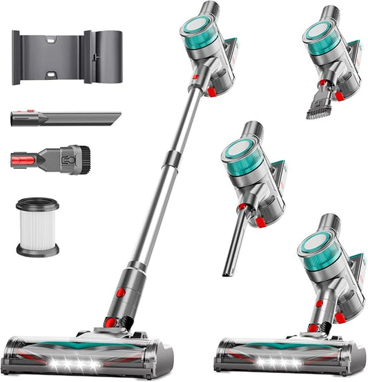 Cordless Vacuum Cleaner, 35Kpa Vacuum Cleaner for Home, 45Mins Stick Vacuum with LED Display, Anti-Tangle & Wall Mount Charging, 6 in 1 Lightweight Vacuum for Hard Floors, Carpet, Pet Hair