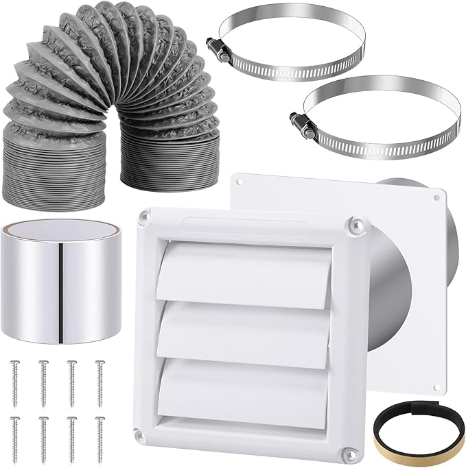 Glooglitter Dryer Vent Kit 4 Inch Dryer Ducting Tube Vent Hose Connector Wall Ducting Kit for Air Circulation (Gray)