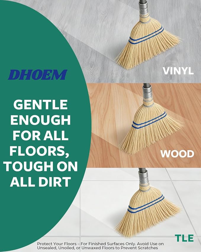 6Pack 12 Inch Handheld Broom Set, Heavy Duty Mini Corn Broom with Metal Hanging Hook, Natural Straw Whisk Broom for Quick Sweeping of Debris, Dust, Dirt in Car, Porch, Outdoor, Camping, Driveway