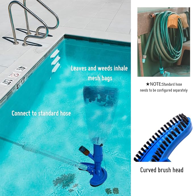Portable Handheld Pool Vacuum with 3 - Section Pole Pool Maintenance Set Ideal for Cleaning Above Ground,Inflatable Pools spa hot tub Includes Pool Brush Pool Skimmer net Pool Chlorine Floater