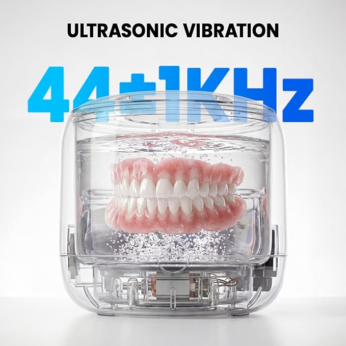 Ultrasonic Retainer Cleaner Machine - 44kHz Dental Pod for Night Guards, Mouth Guards, Dentures, Aligner & Jewelry- 200ML, White
