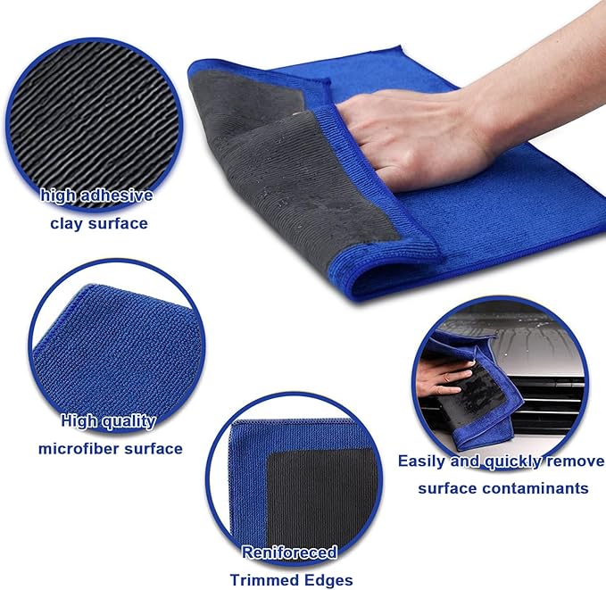 Clay Towel Auto Detailing 4 Pack - Fine Grade Microfiber Car Chamois Towel - DIY Detail Clay Bar Alternative(Blue)