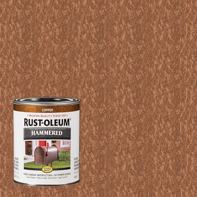 Rust-Oleum 239074 Stops Rust Hammered Finish Paint, Quart, Copper, (Pack of 1)