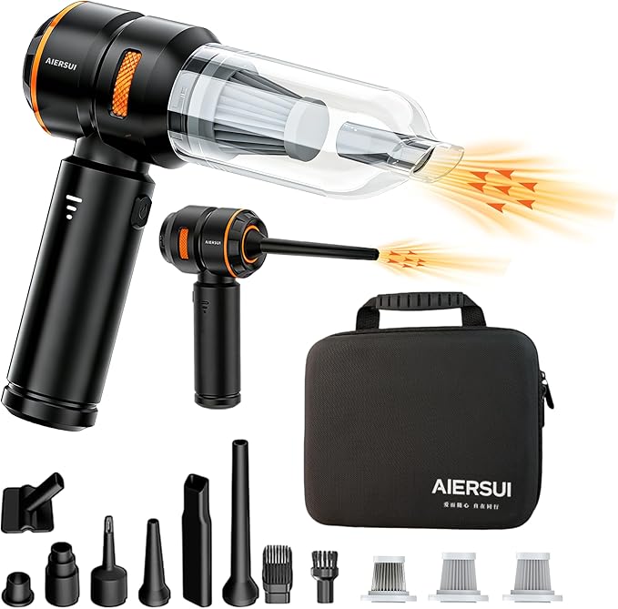 Super-Powered car mini Vacuum Cleaner 80,000RPM, Four-in-one: Blower, Vacuum Cleaner, air Extractor, and Pump. Handheld dust Collector, Handheld dust Blower, Hair Dryer, Cordless (Orange)