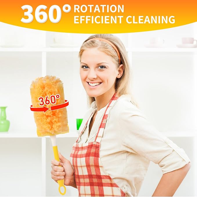 Heavy Duty 360° Duster Refills for Swiffer Duster, 2 Sided, 4X Microfibers, Disposable Multi Surface Dusters, 18 Count with 1 Handle