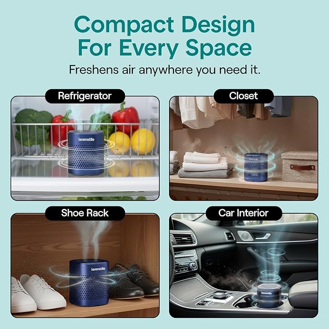 SereneLife Fridge Deodorizer & Odor Eliminator, Multi-Use Refrigerator Deodorizer Aluminum Pod for Freezer, Closet, Car, Shoes & Enclosed Spaces, Compact, Reusable & Lasts Up to 10 Years (Blue)