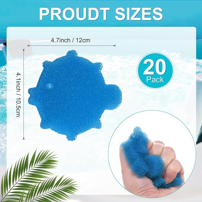 M METERXITY 20-Pack Hot Tub Scum Absorber, 12x10.5 Cm/4.7x4.1 Inch Sponge Sea Fish Pattern Scum Balls for Spa, Bathtub and Swimming Pool to Soak Up Oils Bathtub Accessories [Blue]