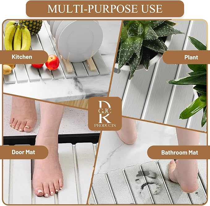 Collapsible Quick Drying Dish Mats, Stone Drying Mat for Kitchen Counter - 24x16 Inches Foldable Quick-Drying Diatomaceous Earth, Super Absorbent, Non-Slip, Kitchen Countertops Suitable (White)