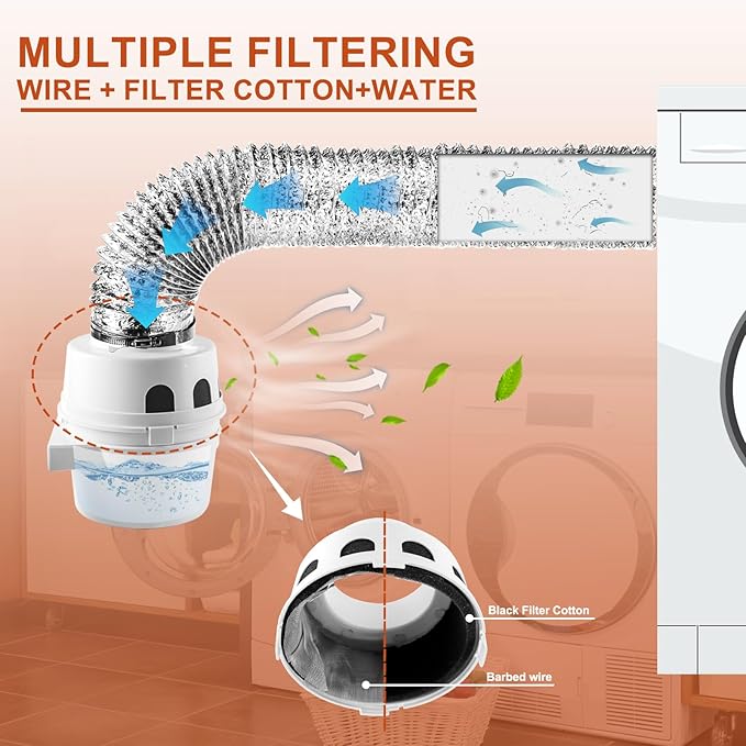 [UPGRADED]TDIDVKZW 4 Inch Indoor Dryer Vent Kit Filter 3 In 1 Filter Bucket with 8 Feet Proflex Ducting Hose for Electric Dryers, White by Cenipar