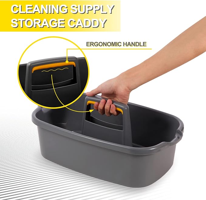 Cleaning Supplies Caddy Organizer with Handle Plastic Tool Storage Basket for Bathroom, Kitchen, Under Sink,2 Pack with 2Pack Microfiber Cleaning Cloths, Blue