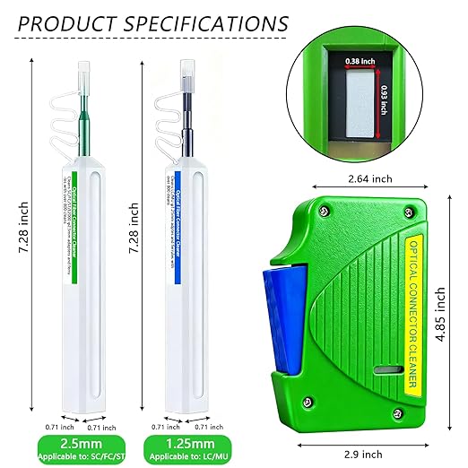4 in 1 Fiber Optic Cleaner Cleaning Pen Box Kit,2.5mm 1.25mm FC SC ST LC Optical Fiber Cable Connector Endface Optical Clean Tool Set,800+ Cleans,Fiber Optic Cleaner Tools