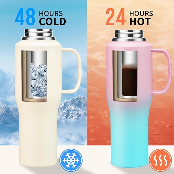 Insulated Water Bottle 32 OZ - with Straw & Pop-up Spout Lid, Keep Cold-48H Hot-12H, Stainless-Steel with handle for Women Men, Metal Flask Water Bottle Fits in Cup Holder