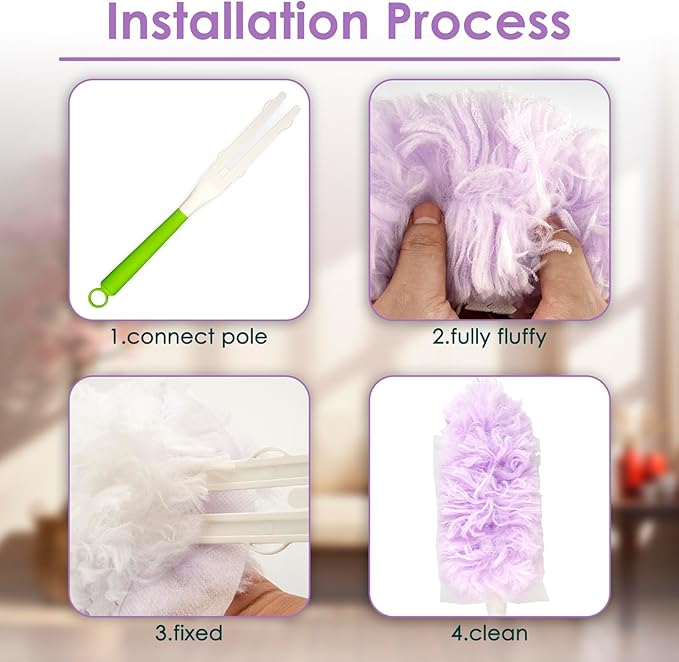 50 Count Feather Duster Refills for Swiffer Dusters Handle, 360 Degree Multi-Surface Duster Refill Kit with 1 Extra Handle, Disposable Dust Removal Brush Heads for Electronics Furniture, Car Interior