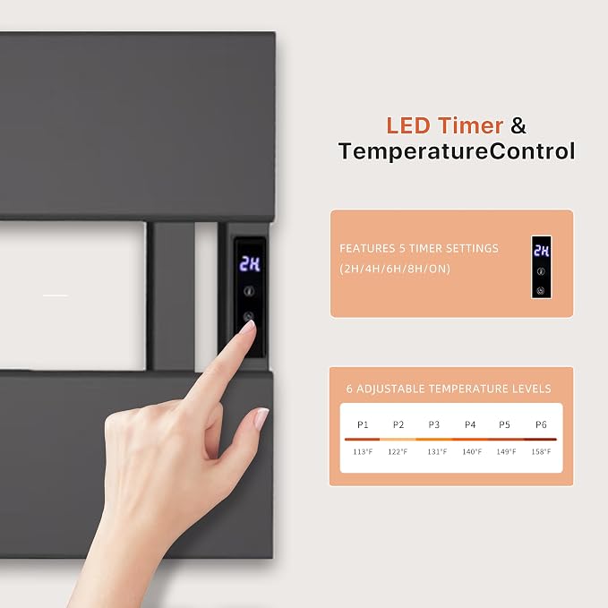 Electric Towel Warmer with Smart LED Timer, Modern [2/3/4] Bar Large Panel Heated Towel Rack, Wall-Mounted Plug-in/Hardwired 2-in-1, Rapid Warmth for Bathrooms, [Matte Black/Alpine White]