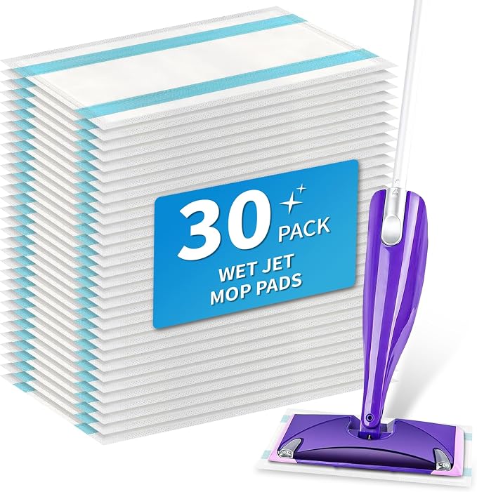 30 Pack Wet Jet Pads for Swiffer Mop - Disposable Wet Jet Refills for Multi-Surface Floor Cleaning, 4-Layer Thickened Mop Pads for Swiffer Wet Pads Refill, Heavy-Duty Dirt Locking | Super Absorbent