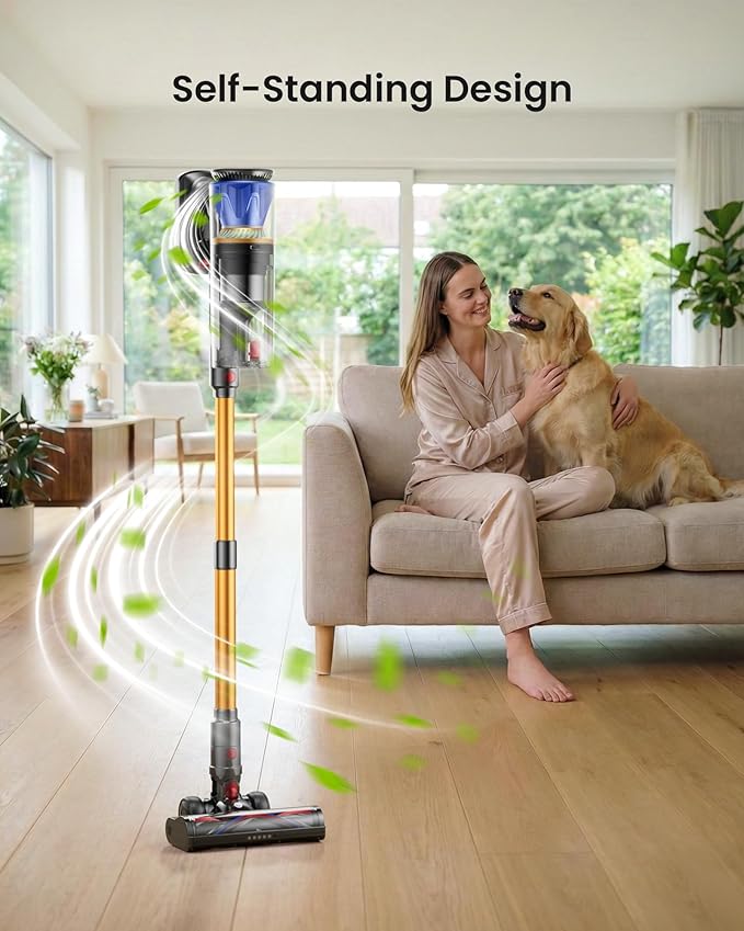 Cordless Vacuum Cleaner, 65KPA 650W 70Mins Stick Vacuum Cordless with Three Suction Modes, Self-Standing&LED Touch Screen, Anti-Tangle Brush, Vacuum Cleaners for Home/Pet Hair/Carpet