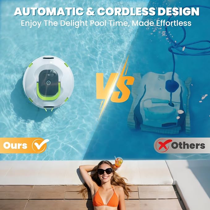 Y20 Robotic Pool Cleaner, Cordless Pool Vacuum for Above Ground & Inground Flat Pools with Dual Motors, 130 Min Runtime, Auto-Parking, Powerful Pool Vacuum Robot for Up to 1200 Sq.Ft