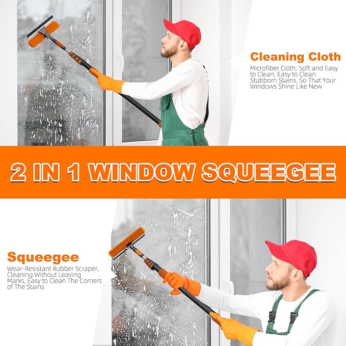 SISUPASSIE 26FT Reach High Ceiling Duster Kit, Window Cleaning kit with 5-20FT Extension Pole, Fan Duster for Ceiling Fan Blades, Microfiber Feather Duster, Window Squeegee, Bucket and Cobweb Duster