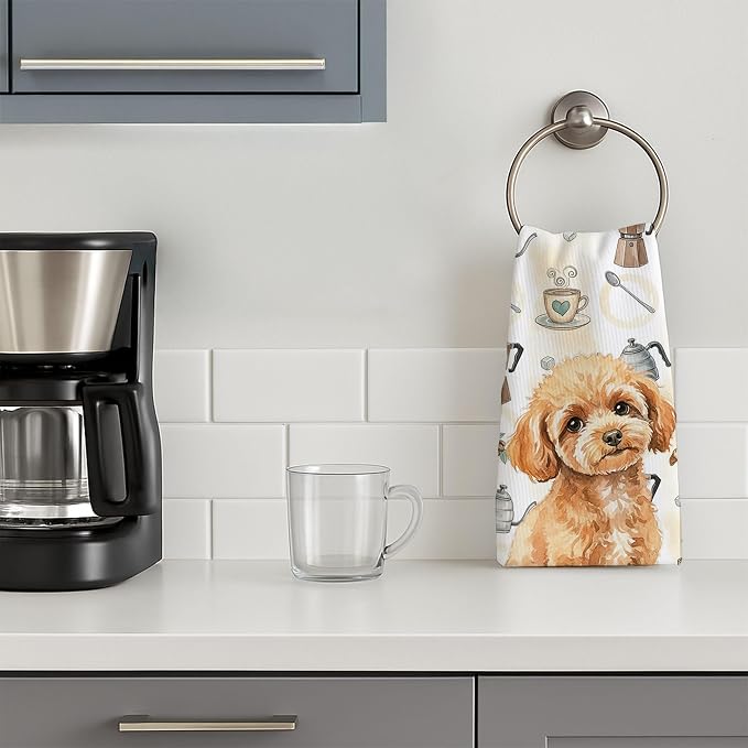 Caroline's Treasures Toy Apricot Poodle Coffee Bar Kitchen Towel Velour Plush Front and Cotton Loop Back Machine Washable