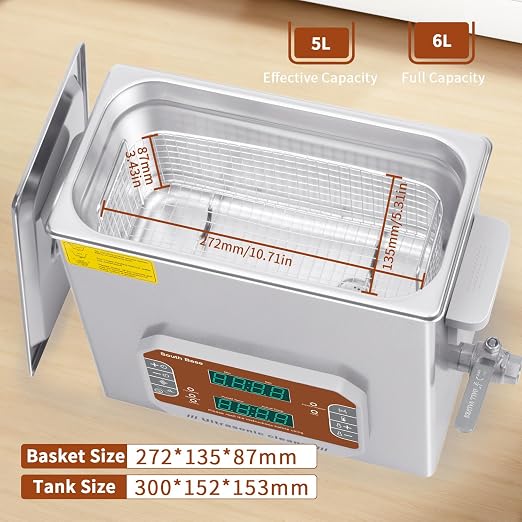 SOUTH BASE Ultrasonic Cleaner,6L Sonic Cleaner with Cleaning Basket,Timer&Heater,180W Touch Control Ultrasonic Cleaning Machine for Cleaning Gun,Jewelry,Eyeglasses,Chain