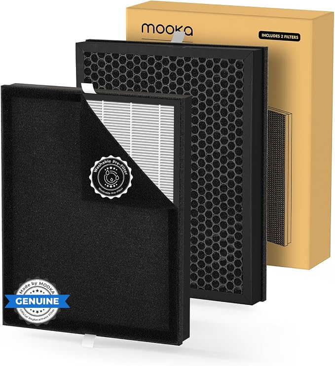 Air Purifier for Home Large Room 2200 Ft² KJ190 with 2-PACK Filter Replacement, MOOKA H13 True HEPA Air Purifiers Cleaner for Pets, Washable Filters, Auto Mode
