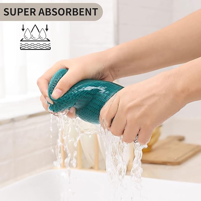 Kitinjoy 100% Cotton Waffle Weave Kitchen Hand Towels (13 X 28 Inches, Teal), 6-Pack Super Soft and Absorbent Dish Towel for Drying Dishes
