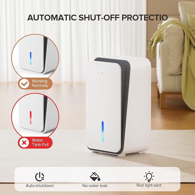Dehumidifier for Home, Quiet Portable Dehumidifier with Auto Shut Off, 7-Color LED Light for Basement, Bedroom, Bathroom,Ivory