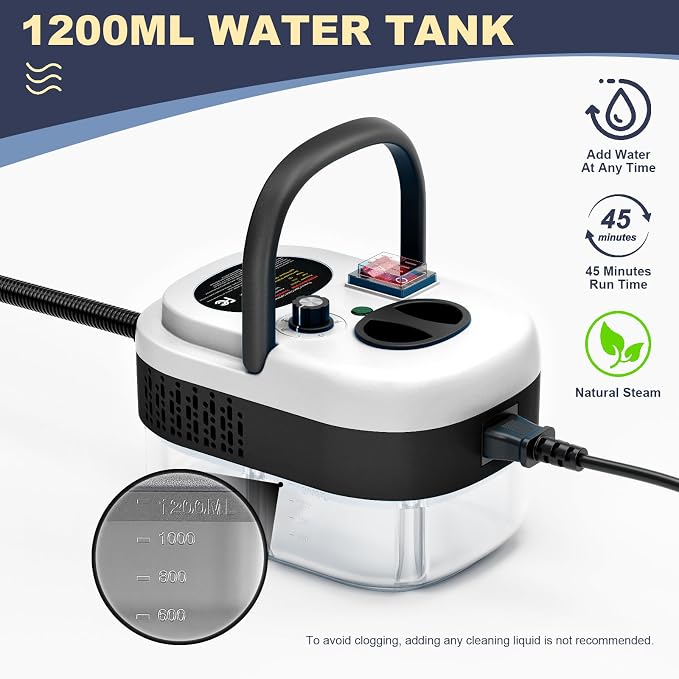 Portable High-Pressure Handheld Steam Cleaner, 14-Piece Accessories, 6 Steam Levels, 15s Heat-Up,chemical-free Cleaning Tile, Grout, Dirt, Grease & Car Detailing(white＆Black)