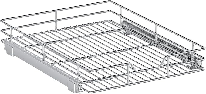 Pull Out Cabinet Organizer, 16.5" W x 21.5" D, Heavy Duty Chrome Slide Out Shelf for Base Cabinets, Sliding Wire Basket Drawer for Pantry Items, Bowls, Containers & Cleaning Supplies