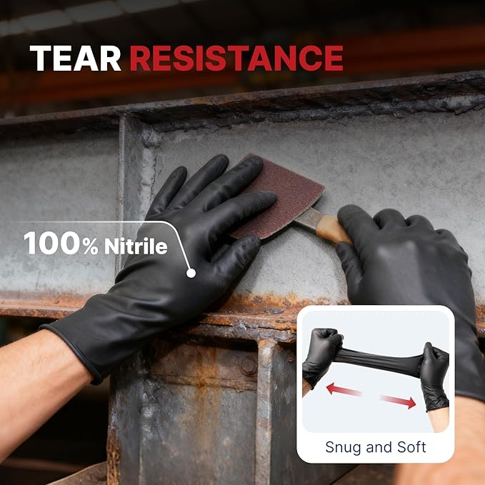 NORTHSKY 8 Mil Disposable Nitrile Gloves, Heavy Duty, Grain Grip, Latex & Powder Free, Black