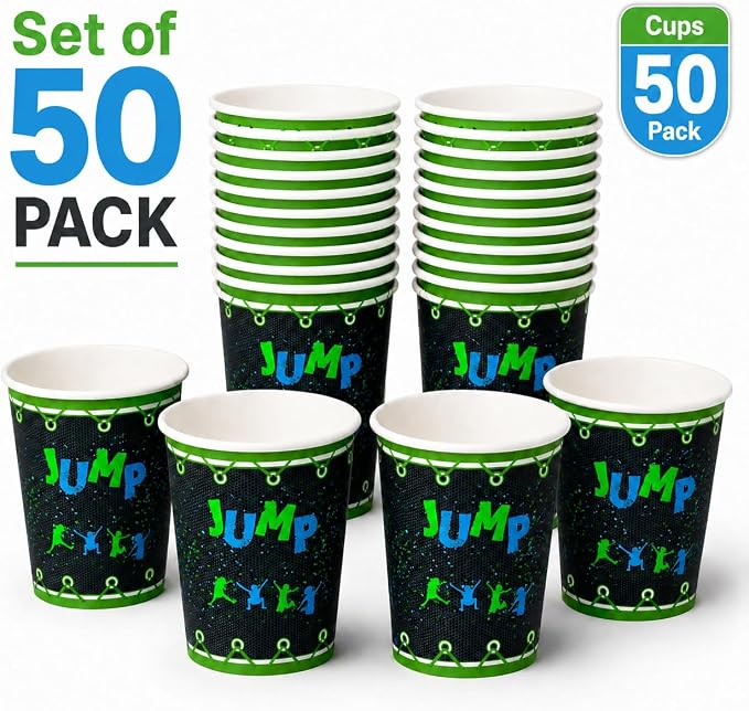 50Pcs Bounce House Trampoline Themed Party Paper Cups Disposable 9oz Paper Cups Supplies Decorations Drinking for Birthday Party Favors