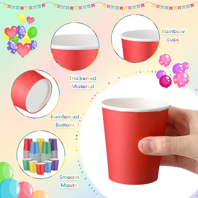 50 Pcs Rainbow Paper Cups 7 oz Disposable Party Cups Bulk for Birthday Rainbow Party Supplies DIY and Holiday Hot Cold Beverage
