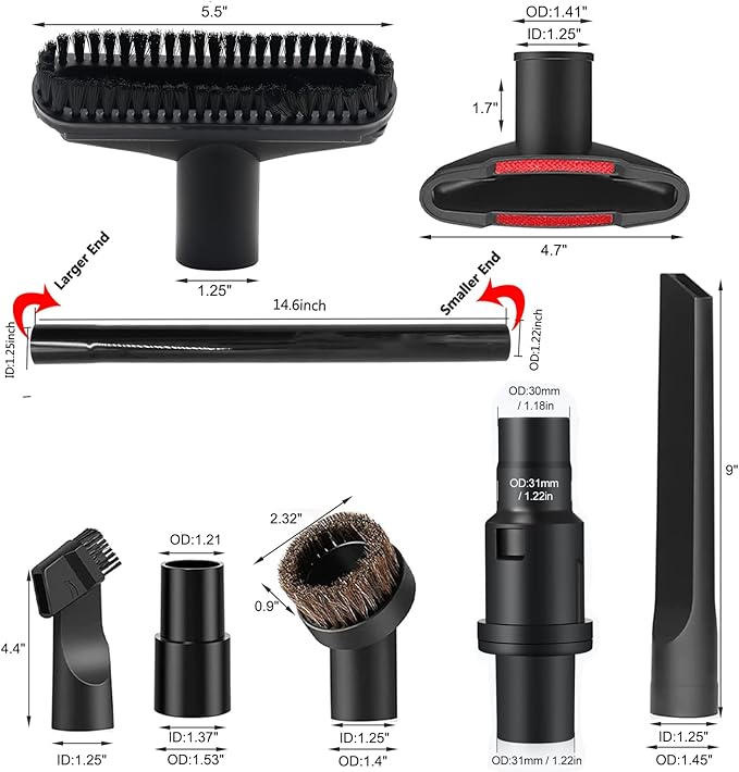 10 Pcs Vacuum Attachments & Brushes for Shark Navigator Lift-Away NV350 NV352 NV355 NV356E & Rotator NV500, Rocket HV301 HV322 HV371 Series Upright Vacuum, 1 1/4" (32mm) Vacuum Accessories Set