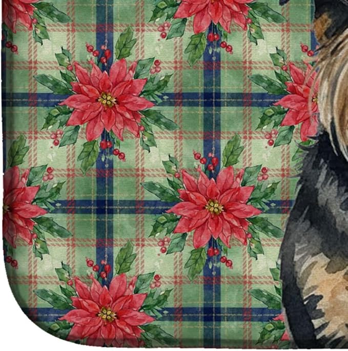 Caroline's Treasures Black and Tan Brussels Griffon Christmas PoinsettIas Dish Drying Mat Absorbent Dish Drying Mat Pad for Kitchen Counter Dish Drainer Mat for Countertop, 14 x 21", Multicolor