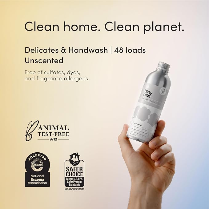 Dirty Labs | Bio-Liquid Laundry Gentle Starter Kit | Free & Clear & Delicates | 2x 32 Loads (8.6 fl oz) | Hyper-Concentrated | High Efficiency & Standard Machine Washing | Nontoxic, Biodegradable