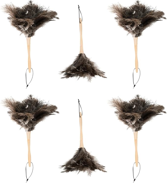 Superio Ostrich Feather Duster Fluffy Dust Remover, with Wooden Handle Reusable for Cleaning Homes, Ceilings, and Furniture (6 Pack)