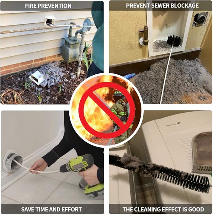 50 Feet Dryer Vent Cleaning Kit for Drill Lint Removes Dryer Vent Cleaning System Dryer Vent Cleaner Kit Vacuum Attachment Dryer Vent Nozzle Hose Attachment Dryer Lint Brush Vent Trap Cleaner