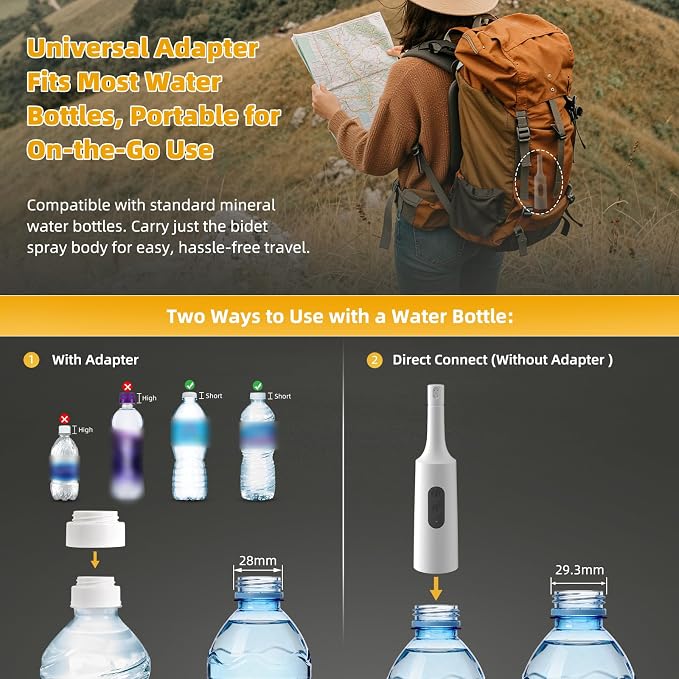 Hibbent Portable Bidet for Travel, High Pressure Electric Handheld Bidet Sprayer, 350-550ML Expandable Bottle for Personal Hygiene, USB-C Rechargeable Waterproof, Travel Sprayer for Women & Men, White
