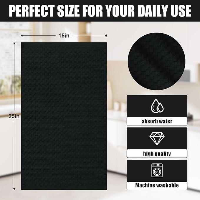 Homaxy 100% Cotton Terry Kitchen Towels(15" x 25", 4 Pack), Soft and Super Absorbent Dish Towels, 380 GSM Reusable Tea Towel with Hanging Loop, Pineapple Grid Designed, Black