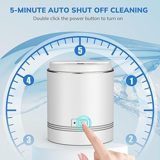 LifeBasis Ultrasonic Jewelry Cleaner, Portable Ultrasonic Cleaner 7.4 OZ (220ML) 42kHz Ultrasonic Retainer Cleaner Machine for Denture Retainer Aligner Jewelry Coins - White