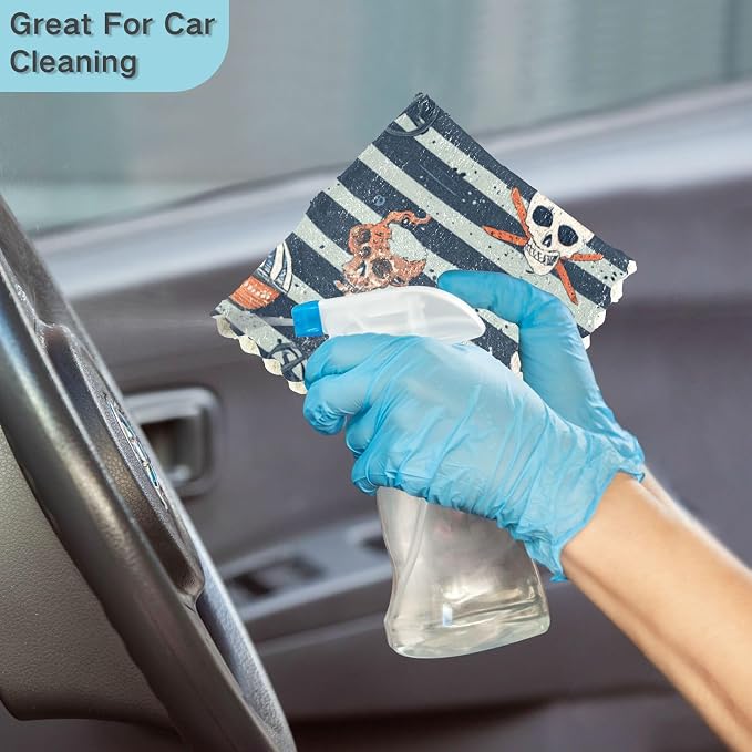 Blue Pirate Skull Sailboat Starfish Compass Kitchen Towels Dish Cloths Set of 6 Microfiber Cleaning Cloths for Cars Super Absorbent Machine