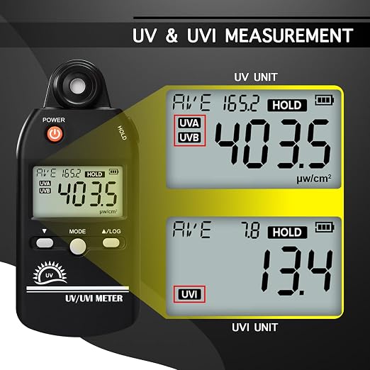 UV Meter Digital UVB Meter, 280-400 nm UV Index Meter with UV and UVI Switchable, 0-5000 μW/cm² Measuring Range UV Detector with 100 Groups Data Record, UV Index Meter for Reptiles, etc.