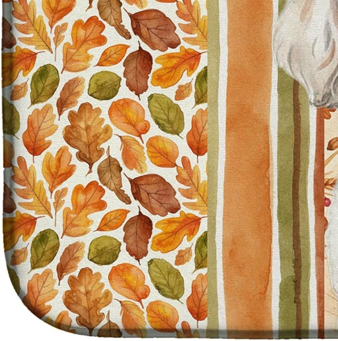 Caroline's Treasures Miniature White Poodle Heirloom Fall Dish Drying Mat Absorbent Dish Drying Mat Pad for Kitchen Counter Dish Drainer Mat for Countertop, 14 x 21", Multicolor